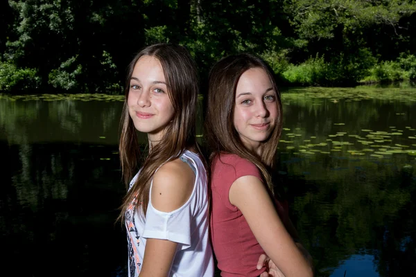 Two young girl, sisters — Stock Photo, Image