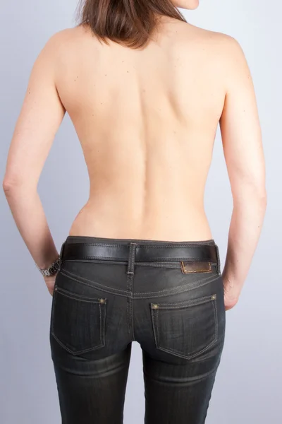 Rücken Eines Sexy Mädchens Schwarzen Jeans — Stockfoto