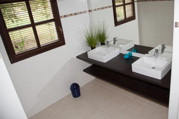 İyi dekore edilmiş modern beyaz tuvalet, — Stok fotoğraf