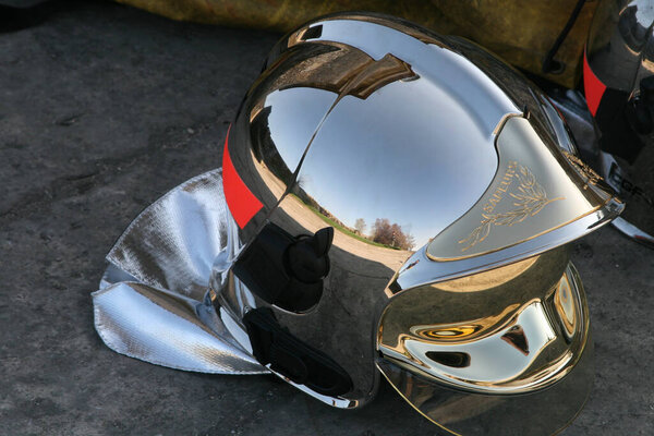 firefighter protective helmet and mask fire fighter protect hat with french text sign sapeurs means fireman sappers