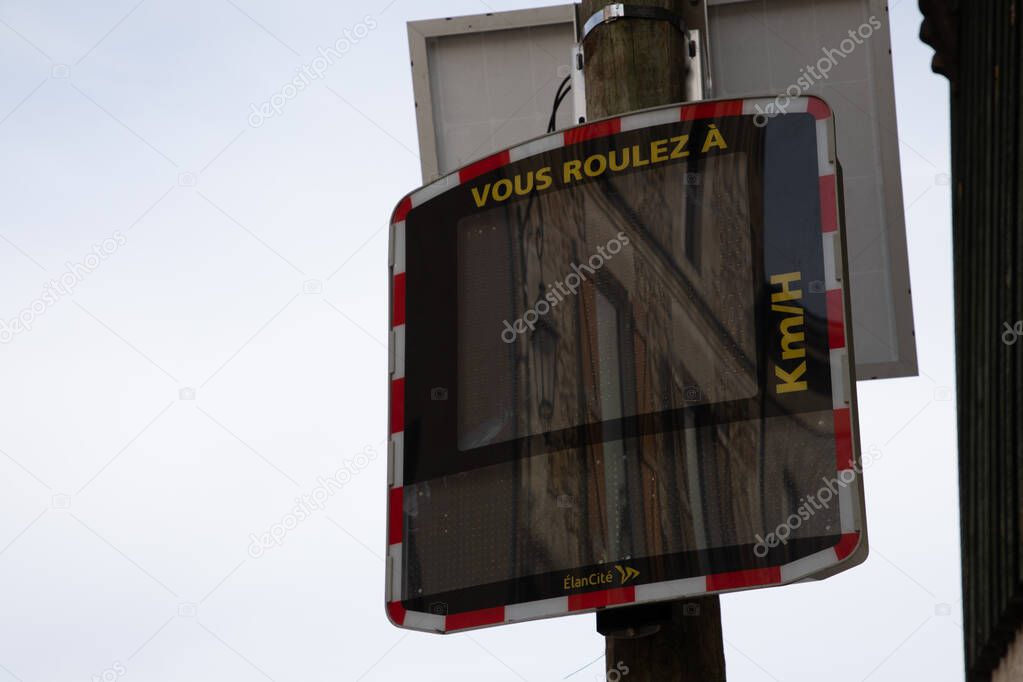 Bordeaux , France - 10 30 2025 : elancite logo brand and text sign on led car speed camera light educational radar in city street elan cite