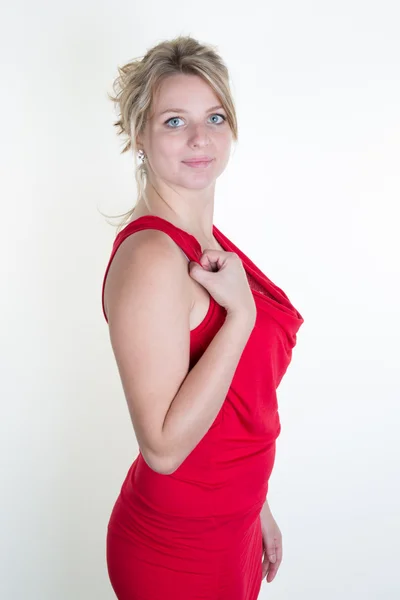 Young blond woman under white background — Stock Photo, Image