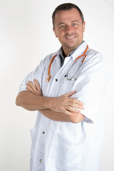 Male doctor  with stethoscope isolated on white — Stock Photo, Image