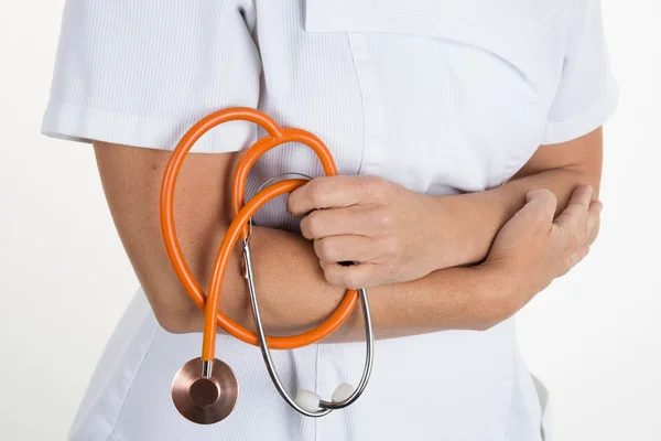 Close-up of female doctor using stethoscope — Stock Photo, Image