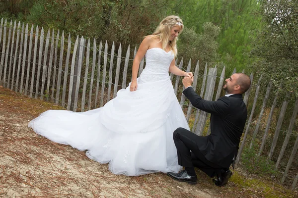 Happy en een mooie bruidspaar — Stockfoto