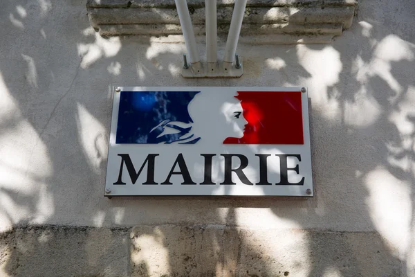 Sign in French language " Mairie " means City hall — Stock Photo, Image