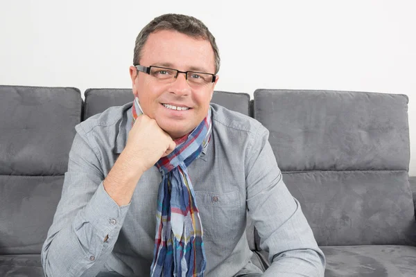 Happy man with glasses at home — Stock Photo, Image