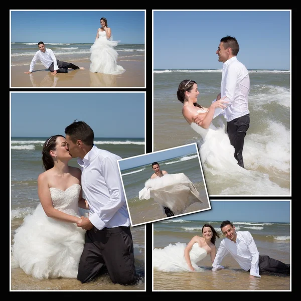 Collage av bilder på ett bröllop par — Stockfoto