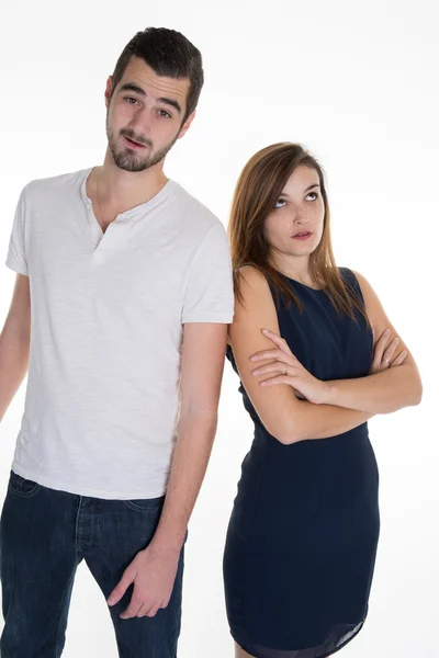 Retrato de close-up de duas pessoas ou casal de volta para trás pensando profundamente sobre algo — Fotografia de Stock