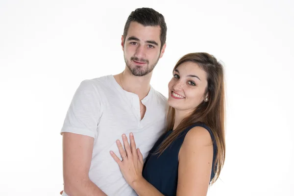 Porträt eines glücklichen Paares isoliert auf weißem Hintergrund. — Stockfoto