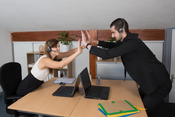 Beautiful happy young couple of business team happy — Stock Photo, Image