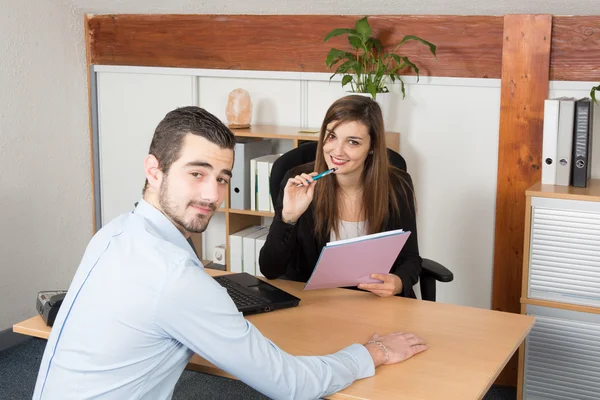 Image of two young business partners at meeting — Stock Photo, Image