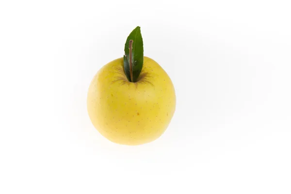 白で隔離の葉と黄色のリンゴ — ストック写真