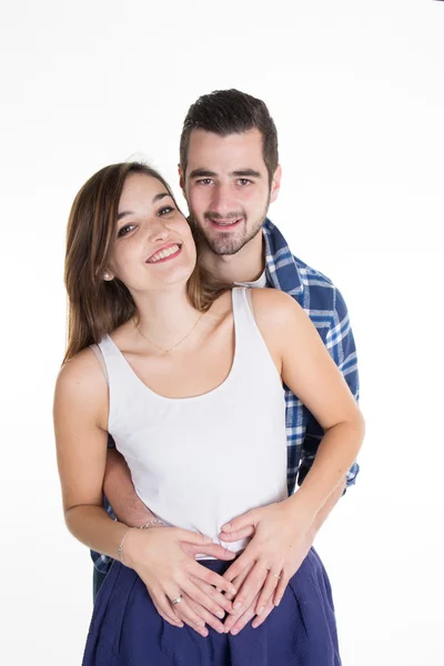 Portrait of a beautiful young happy smiling couple - isolated — Stock Photo, Image