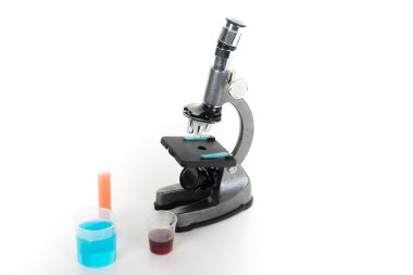 Beyaz arka plan üzerinde izole gri mikroskop yan görünüm