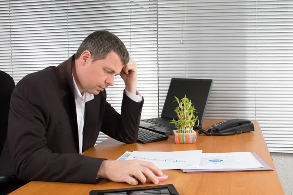 Senior business persoon achter bureau kijken naar laptop — Stockfoto