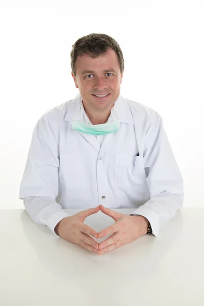 Cheerful happy man doctor with a protective mask — Stock Photo, Image