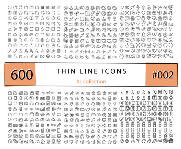 600 Vector thin line icons set for infographics, mobile UX/UI ki