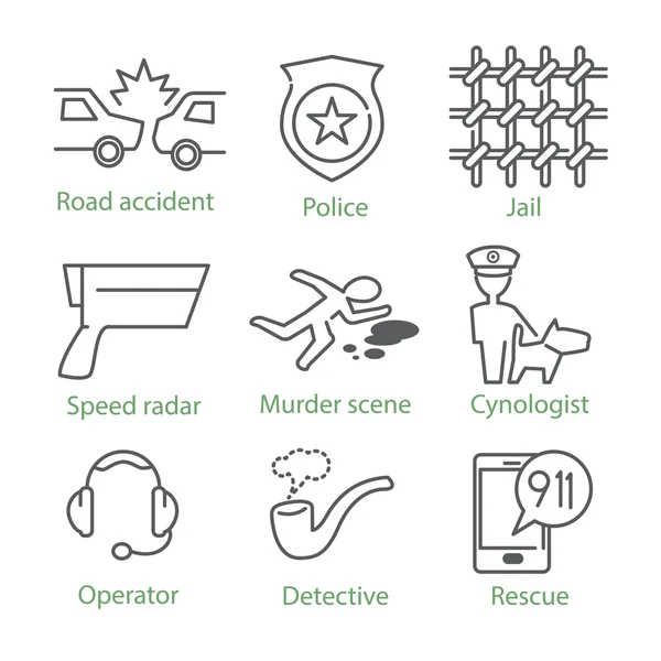 Iconos de policía de línea delgada vectorial para infografías y juegos UX / UI — Vector de stock