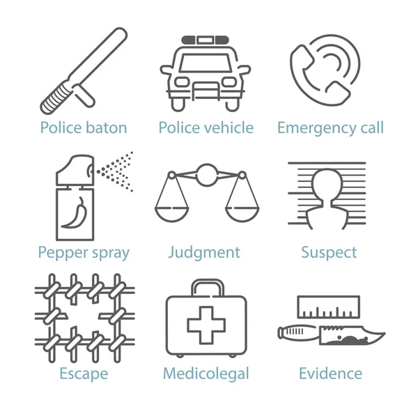 Iconos de policía de línea delgada vectorial para infografías y juegos UX / UI — Vector de stock