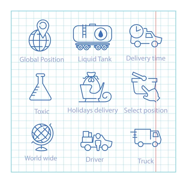 Conjunto de iconos de línea delgada vectorial para logística, envío y entrega — Archivo Imágenes Vectoriales