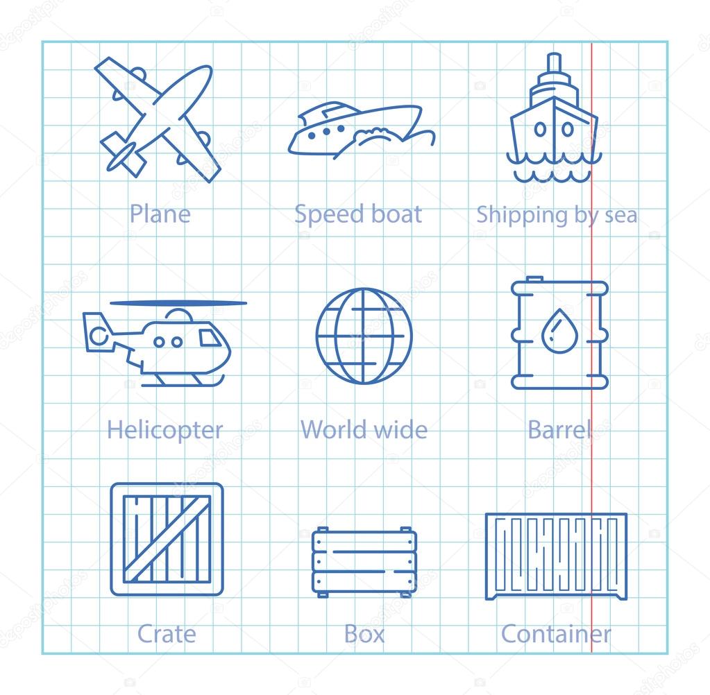 Vector thin line icons set for logistics, shipping and delivery