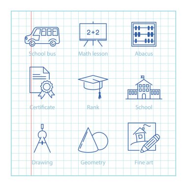 Eğitim ve bilim Infographic için vektör ince çizgi Icons set