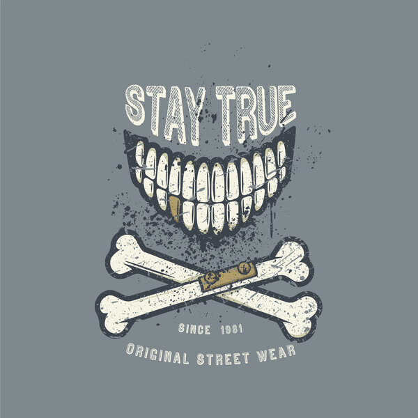 Vector illustration with smile and crossed bones hand drawn in v