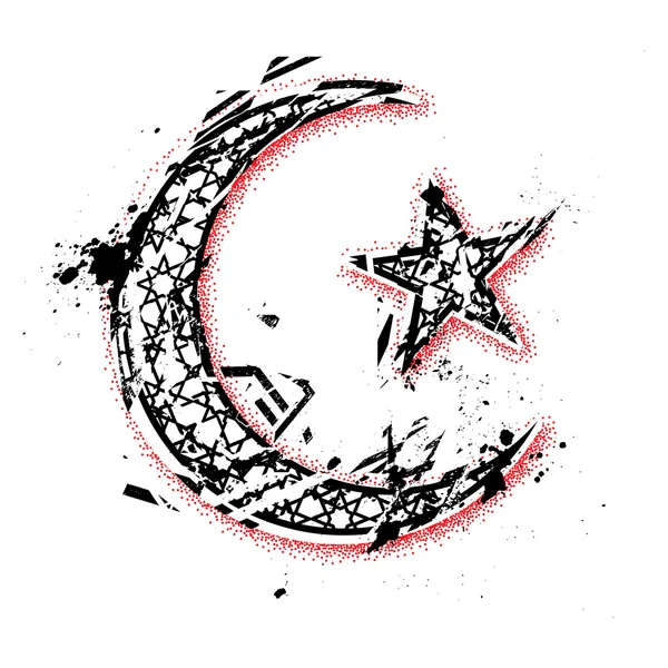 イスラムの月と星のシンボルをベクトル、手の ta dotwork で描画 — ストックベクタ