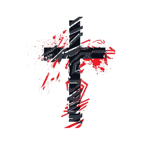 Vector christian cross symbol. Grunge illustration — Stock Vector