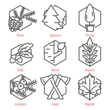  Ağaçlar doğa ve ekoloji ile vektör ince çizgi Icons set