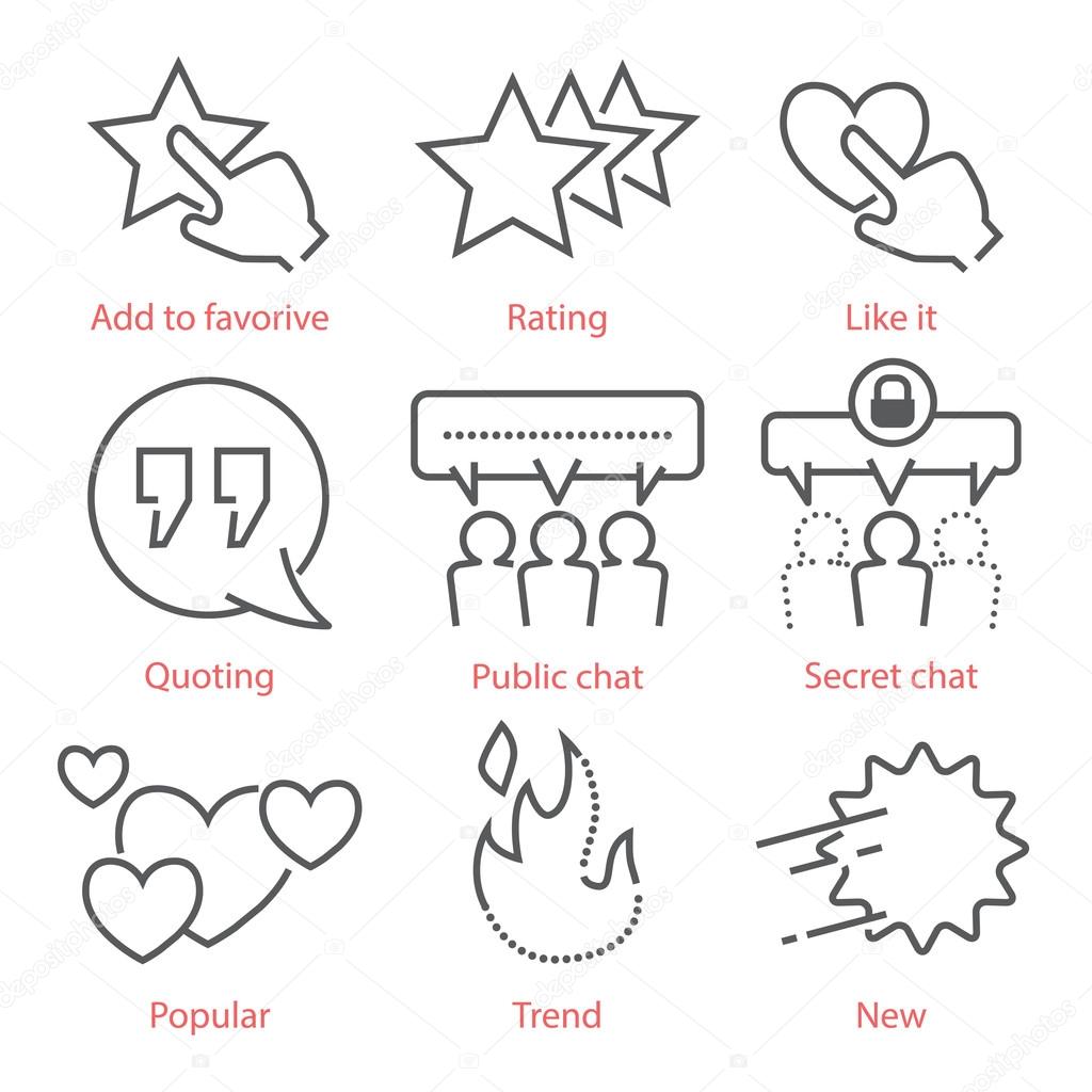 Vector outline icons set with social media symbols for infograph