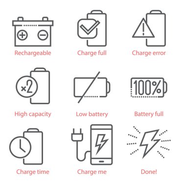 Pil ve eko-enerji Tema infographics ve Ux UI kiti ile Vektör Lineer Icons set