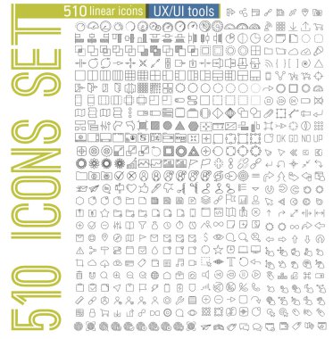 Büyük özel Vektör Lineer Icons collection infographics, Ux UI prototip kit, mobil uygulamalar ve web tasarımı için