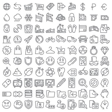 100 vector line icons set for web design and user interface clipart