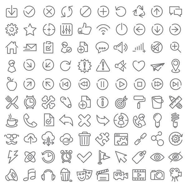 100 iconos vectoriales establecidos para el diseño web y la interfaz de usuario — Archivo Imágenes Vectoriales