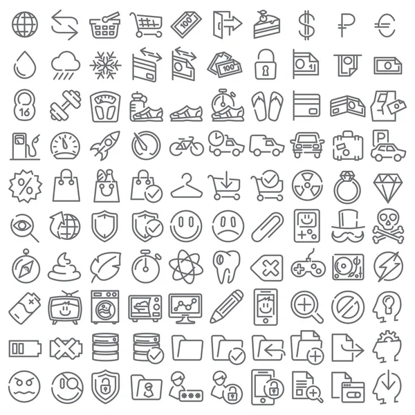 100 ícones de linha vetorial configurados para web design e interface de usuário Vetores De Stock Royalty-Free