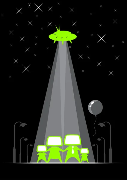 UFO in zwarte lucht — Stockvector