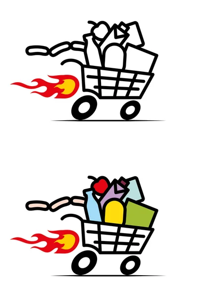 Comida en Carrito de compras — Vector de stock