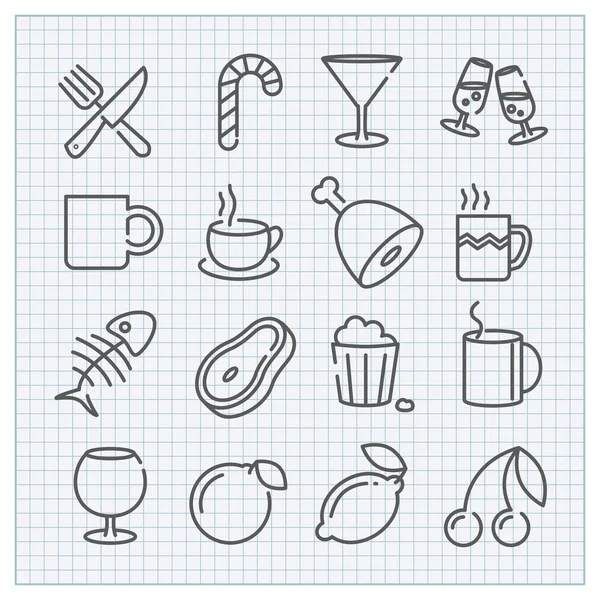 Eten en drinken pictogrammen ingesteld — Stockvector