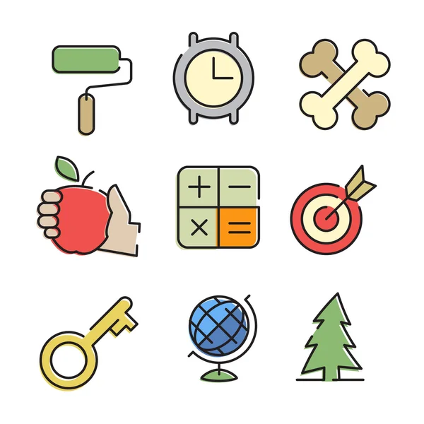 Ensemble d'icônes fines colorées — Image vectorielle