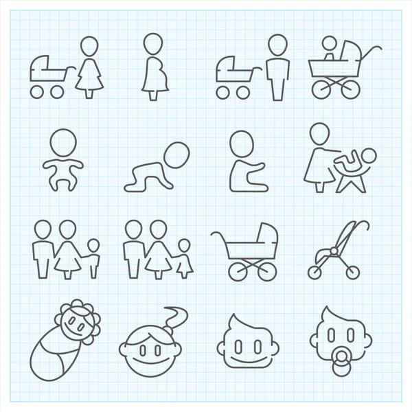 Çocukluk ince çizgi Icons set — Stok Vektör