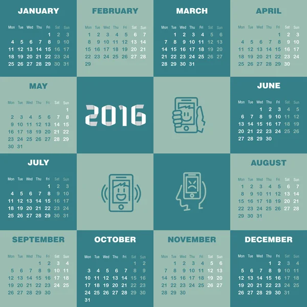 Modello calendario 2016 — Vettoriale Stock