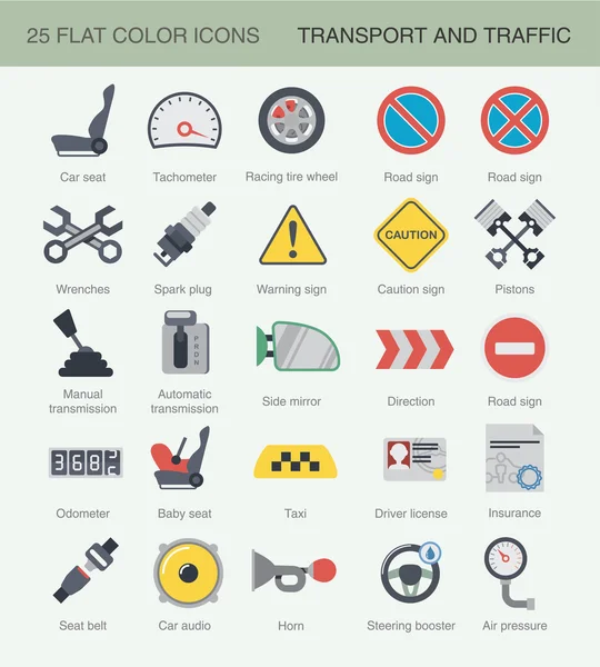 Iconos de color de coche plano — Vector de stock