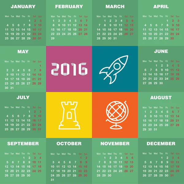 Vorlage: Kalender 2016 — Stockvektor