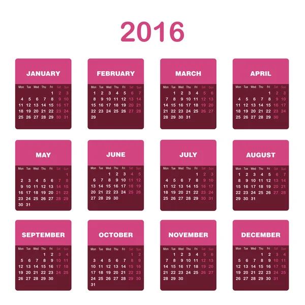 2016 kalendersjabloon — Stockvector