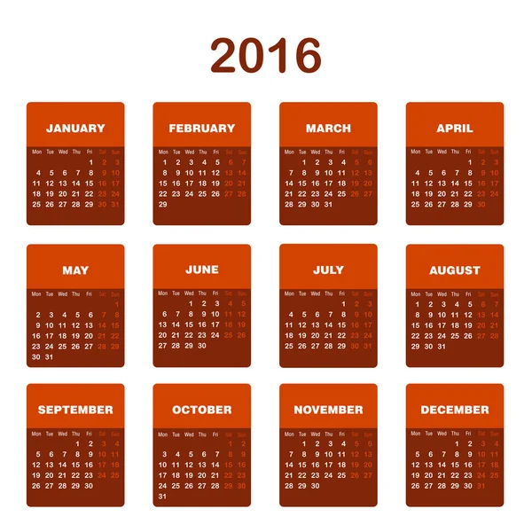 Modèle de calendrier 2016 — Image vectorielle