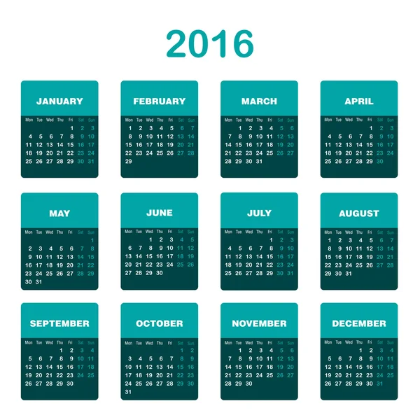 Šablona kalendáře 2016 — Stockový vektor