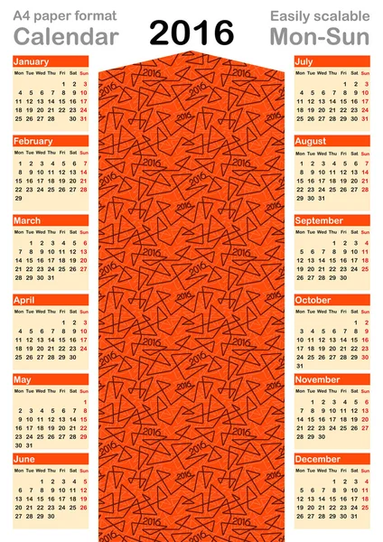 Plantilla de calendario 2016 — Archivo Imágenes Vectoriales