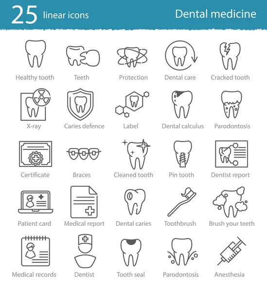 Medicina dentária ícones linha fina Vetor De Stock